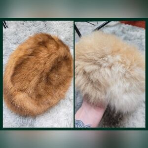 Two (Possibly Real) Fur Brown and Cream Pillbox Hats